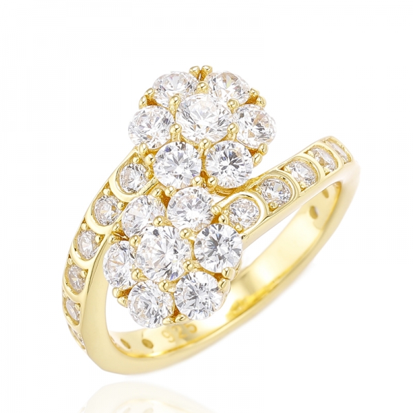Round Pink And Yellow Cubic Zircon Silver Ring With Rose Gold Plating 