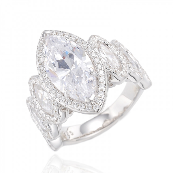 Marquise Diamond Pink And Marquise Pink Silver Ring With Rose Gold Plating 