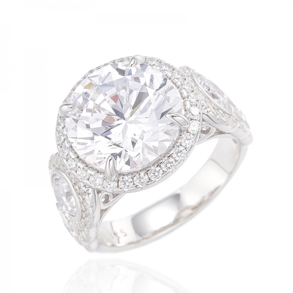Round Morganite Nano And Round White Cubic Zircon Silver Ring With Rose Gold Plating 