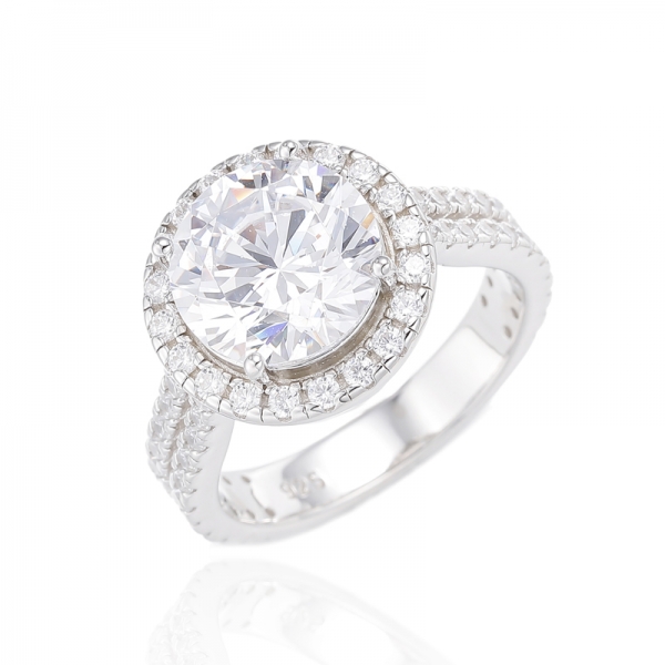 Round Diamond Pink And White Cubic Zircon Silver Ring With Rose Gold Plating 