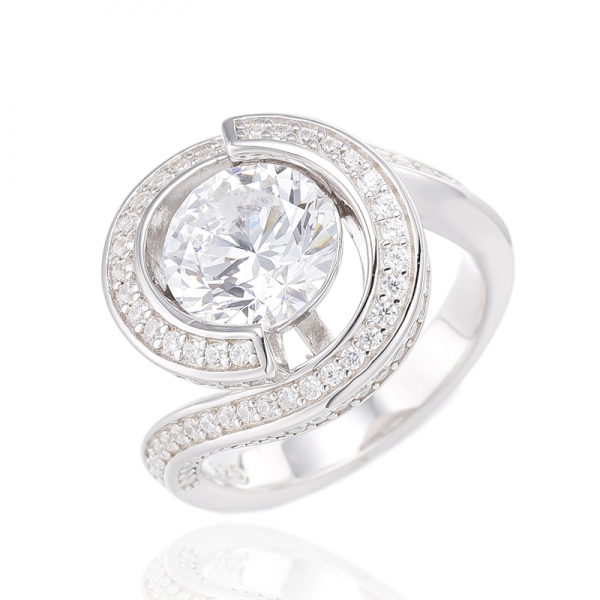 Round Morganite Nano And White Cubic Zircon Silver Ring With Rose Gold Plating 