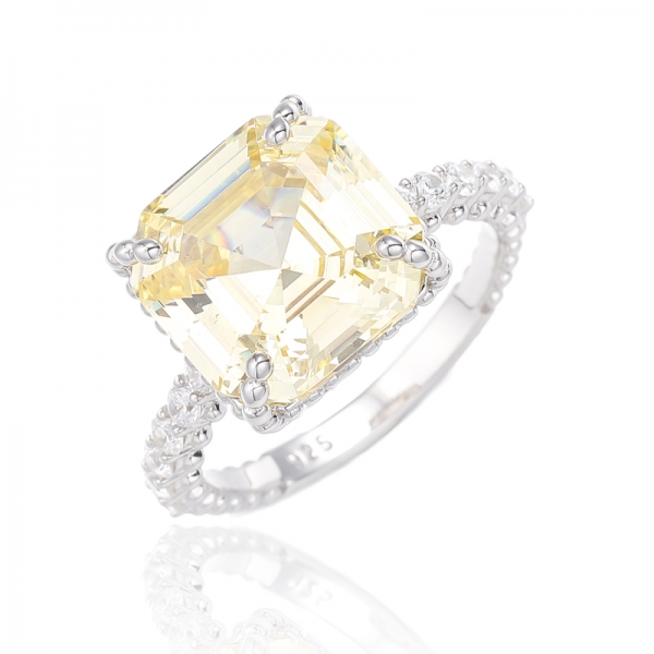 Asscher Pink And Round White Cubic Zircon Rhodium Plating Silver Ring 