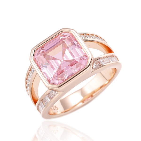 Asscher And Baguette White Cubic Zircon Rhodium Plating Silver Ring 