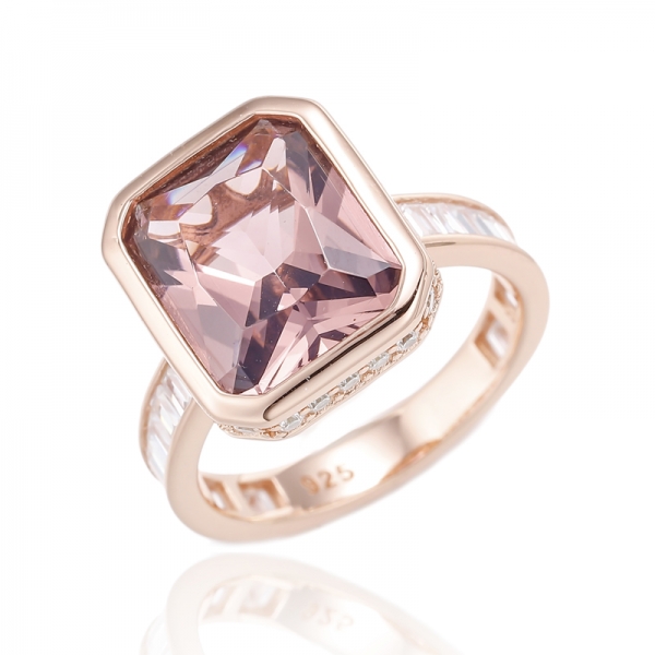 Octagon And Baguette White Cubic Zircon Gold Plating Silver Ring 