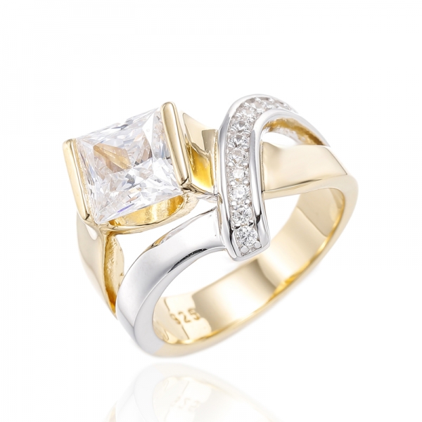 Square Diamond Pink And Round White Cubic Zircon Rhodium Plating Silver Ring 