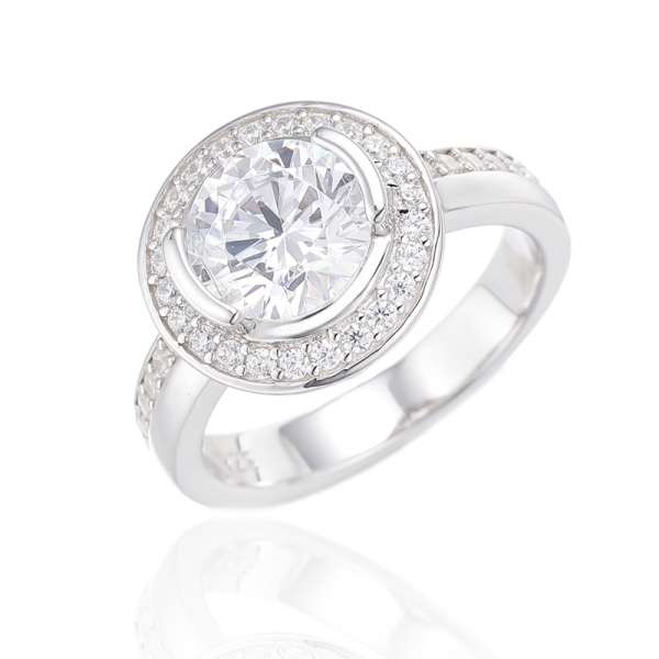 Round White And Diamond Yellow Cubic Zircon Rhodium Plating Silver Ring 