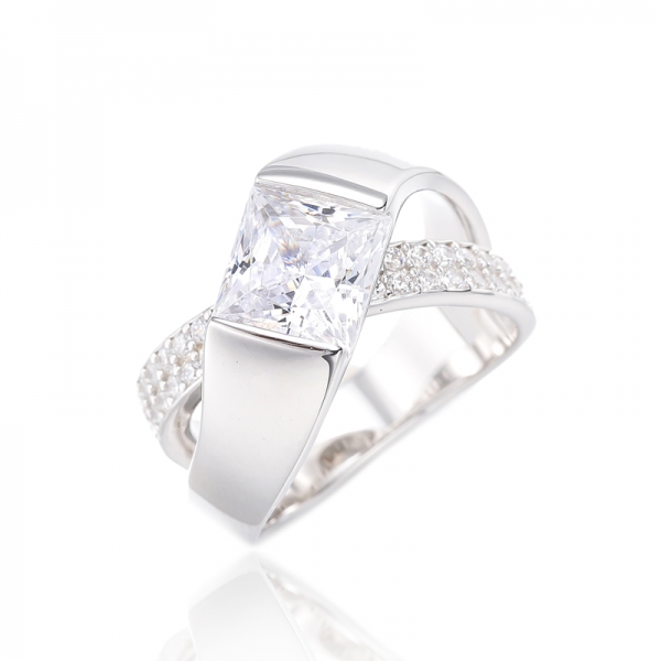 Square Morganite Nano And Round White Cubic Zircon Silver Ring With Rose Gold Plating 