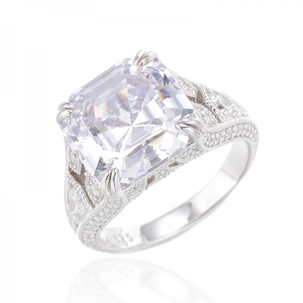 925 Asscher Pink And Round White Cubic Zircon Silver Ring With Rose Gold Plating 