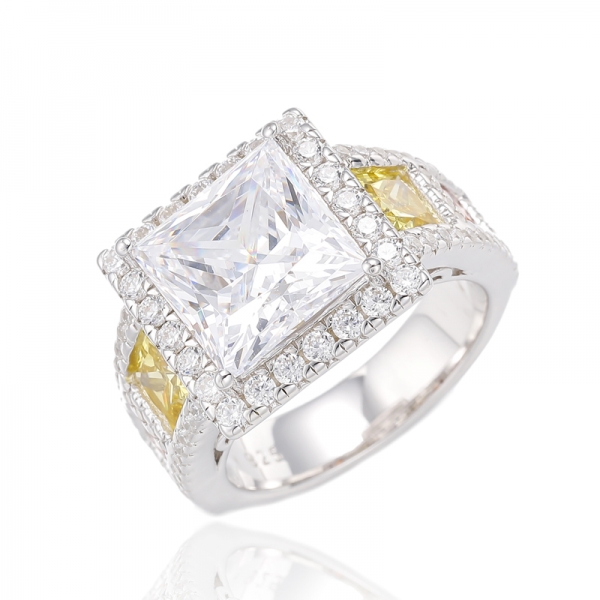 Square Blue Nano And Blue Spinel Rhodium Plating Silver Ring 