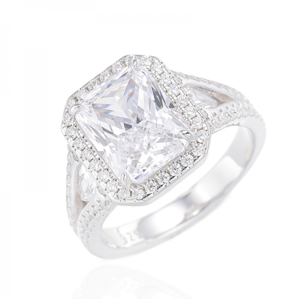 Octagon Tanzanite And Pear Shape White Cubic Zircon Rhodium Silver Ring 