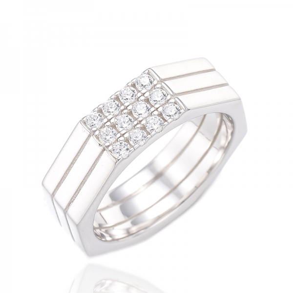 925 Round White Cubic Zircon Silver Ring With Gold Plating 