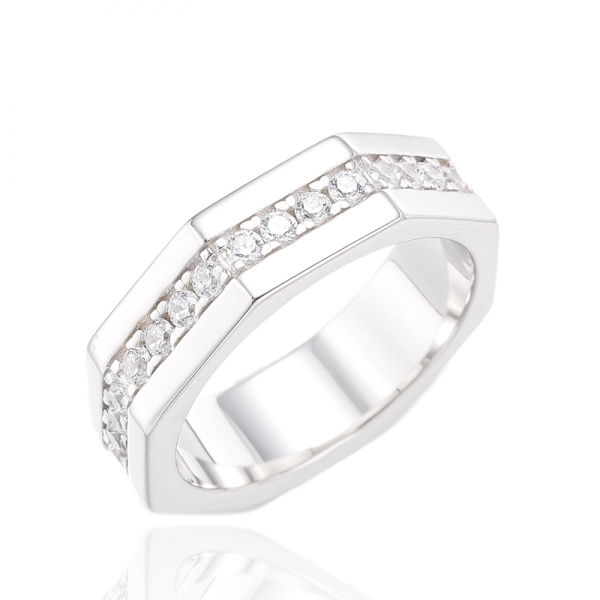 Round White Cubic Zircon Silver Ring With Rose Gold Plating 