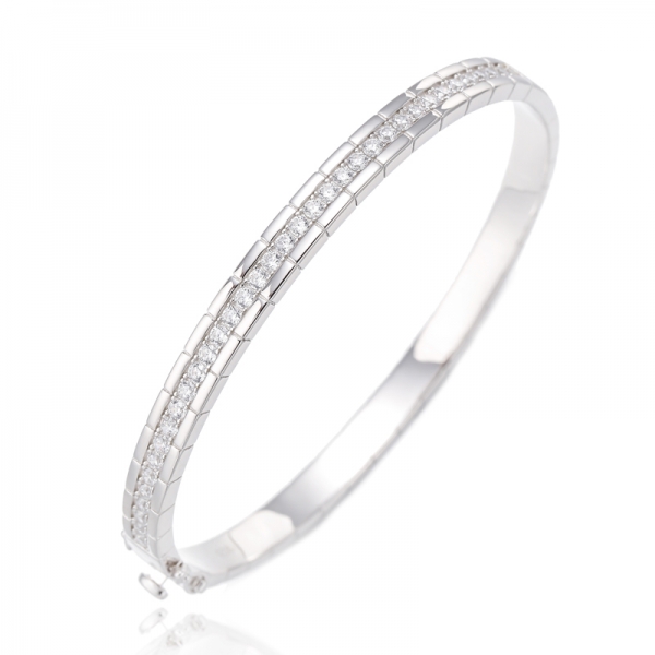 Round Rainbow Color Cubic Zircon Rhodium Silver Bangle 