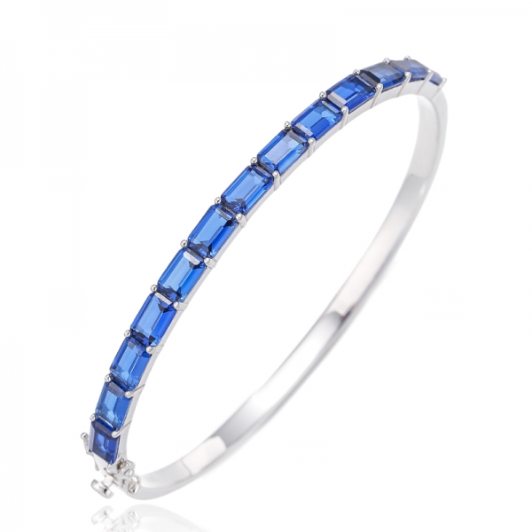 Emerald Cut Green Nano Rhodium Silver Bangle 