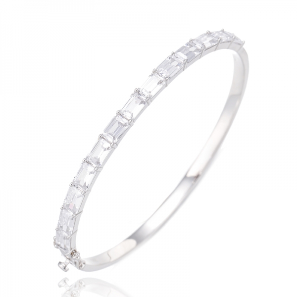 Emerald Cut Green Nano Rhodium Silver Bangle 