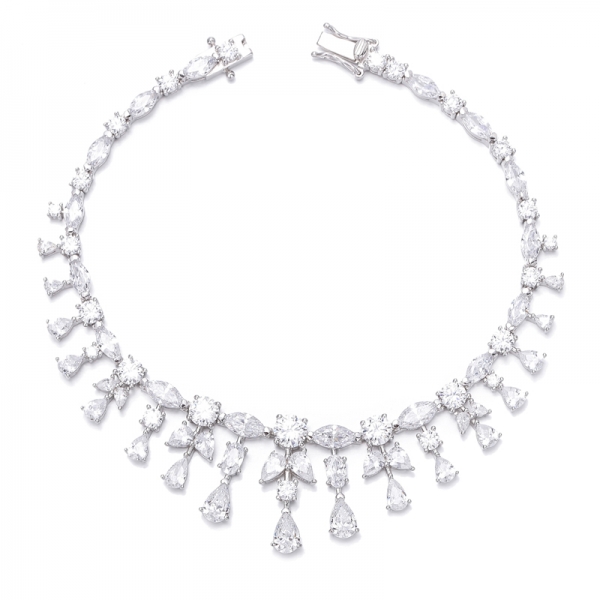 Pear Shape Green Nano And Marquise White Cubic Zircon Rhodium Plating Silver Bracelet 