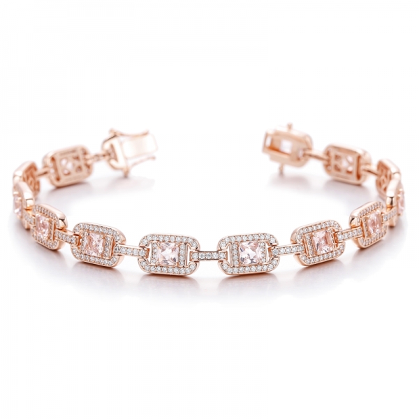 Octagon And Round White Cubic Zircon Silver Bracelet With Gold Plating 