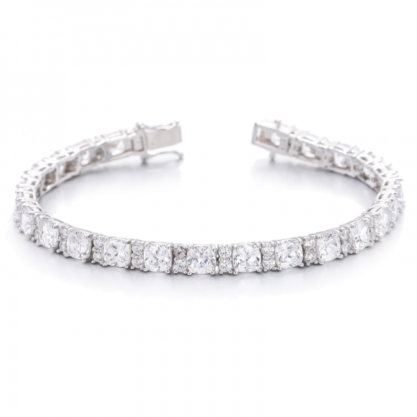 Cushion Morganite Nano And Round White Cubic Zircon Silver Bracelet With Rose Gold Plating 