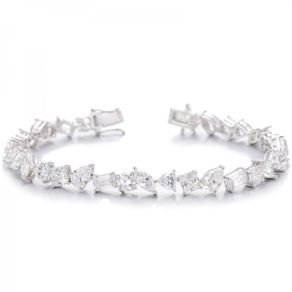 Pear Shape And Marquise Diamond G Color Cubic Zircon Rhodium Silver Bracelet 