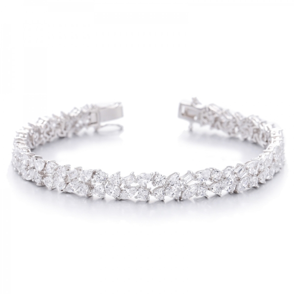 Pear Shape And Marquise Multi Color Cubic Zircon Rhodium Silver Bracelet 