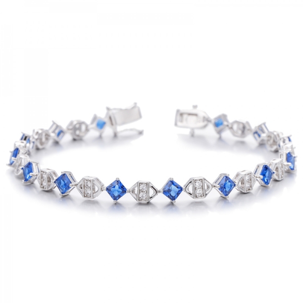 Octagon Morganite Nano And Round White Cubic Zircon Silver Bracelet With Rose Gold Plating 