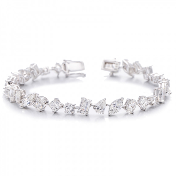 Emerald Cut And Marquise Diamond G Color Cubic Zircon Rhodium Silver Bracelet 