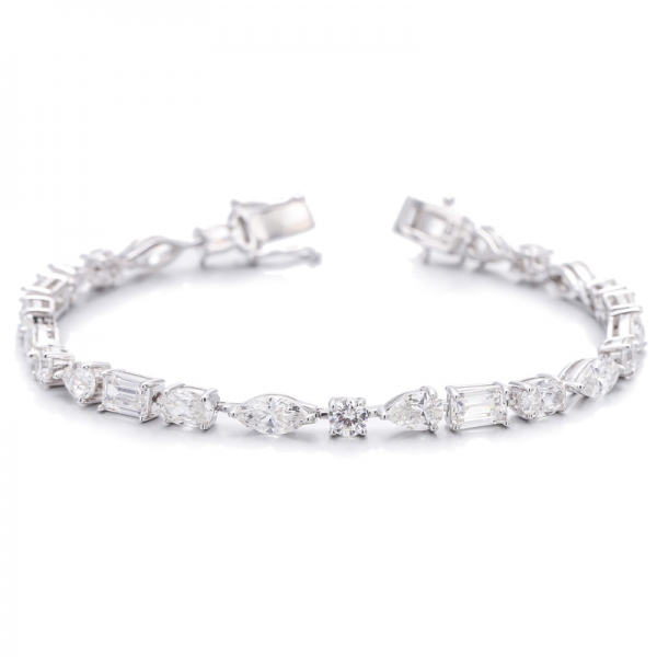Oval Shape And Emerald Cut Diamond G Color Cubic Zircon Rhodium Silver Bracelet 