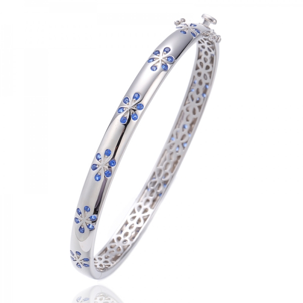 925 Round Blue Nano Rhodium Plating Silver Bangle 