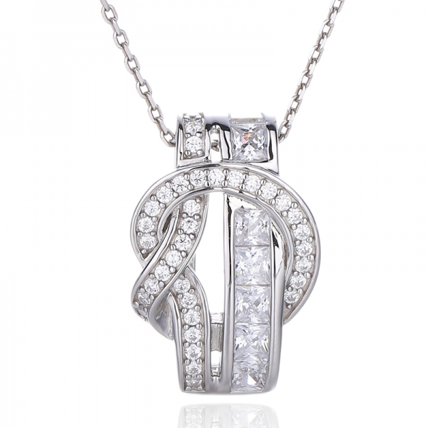 Square Morganite Nano And Round White Cubic Zircon Silver Pendant With Rose Glod Plating 