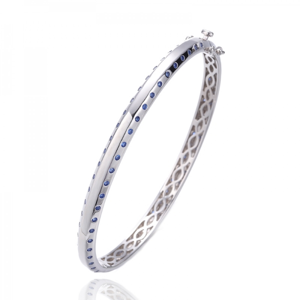 925 Round White Cubic Zircon Silver Bangle With Rose Gold Plating 