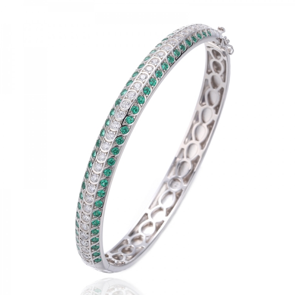 925 Round Green Nano Rhodium Plating Silver Bangle 