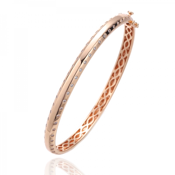 925 Round White Cubic Zircon Silver Bangle With Rose Gold Plating 