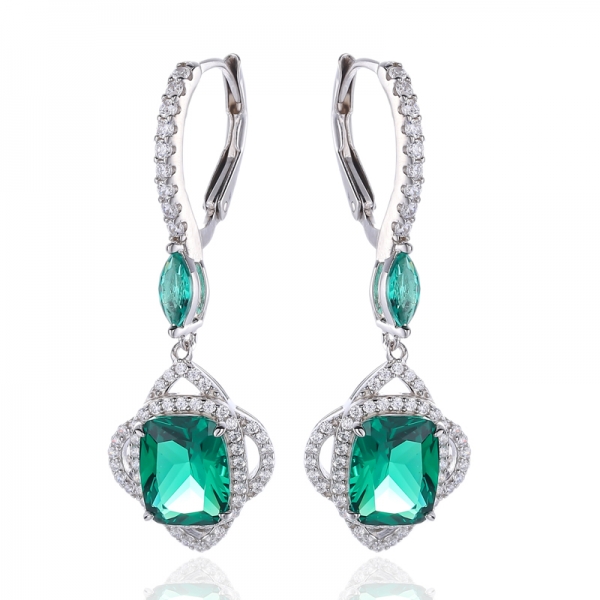 Cushion And Marquise Green Nano Rhodium Silver Earring 