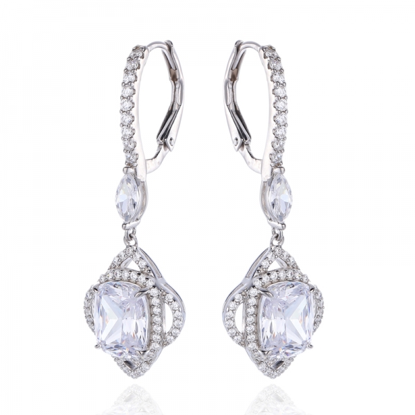Cushion And Marquise Green Nano Rhodium Silver Earring 
