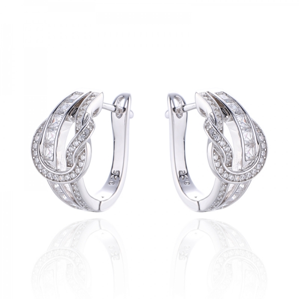 Square Morganite Nano And Round White Cubic Zircon Silver Earring With Rose Glod Plating 