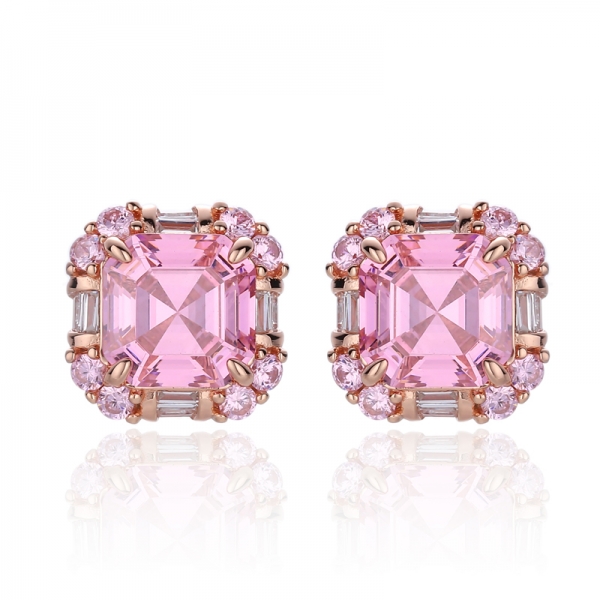 Asscher Canary And Baguette White Cubic Zircon Silver Earring With Glod Plating 