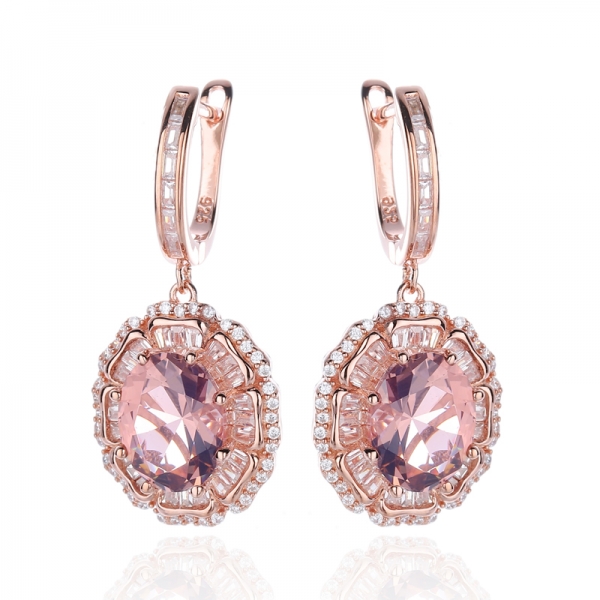 Oval Shape Tanzanite And Baguette White Cubic Zircon Rhodium Plating Silver Earring 