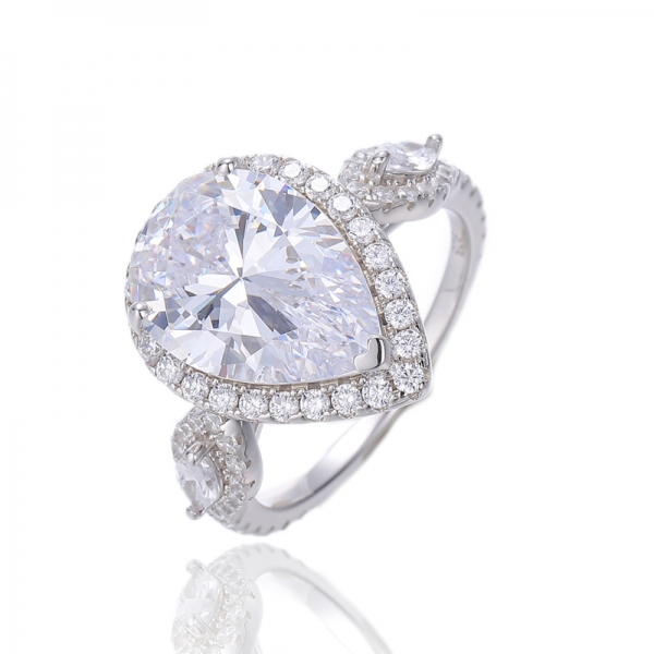 Pear Shape Diamond Pink And Marquise Yellow Cubic Zircon Rhodium Silver Ring 
