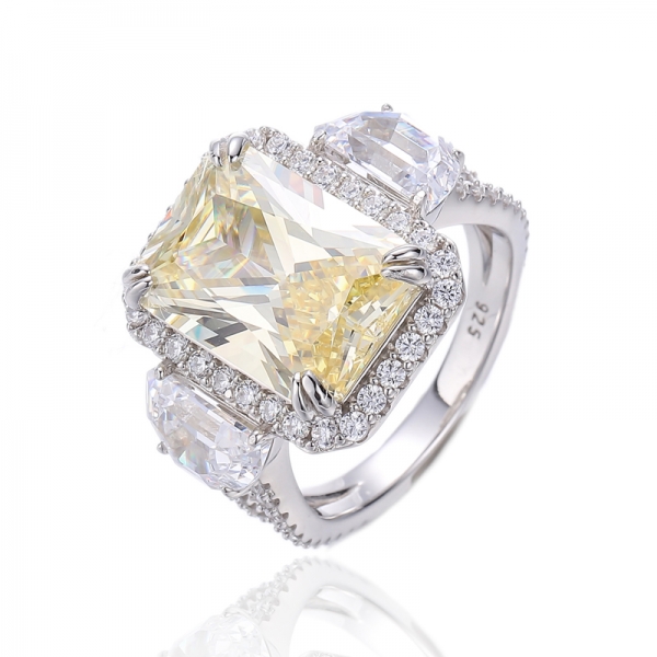 Octagon Tanzanite And Half Moon Shape White Cubic Zircon Rhodium Silver Ring 