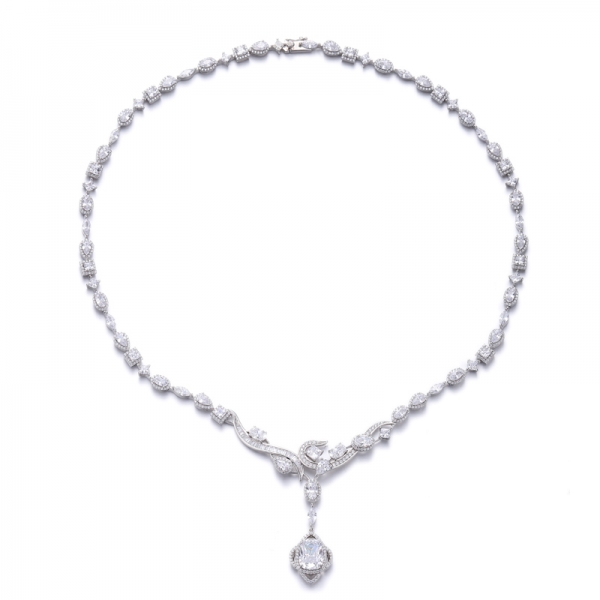 Cushion And Oval Shape Green Nano Rhodium Silver Necklace 