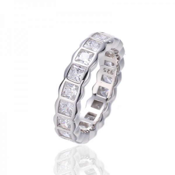 Square Multi Color Cubic Zircon Rhodium Plating Silver Eternity Ring 