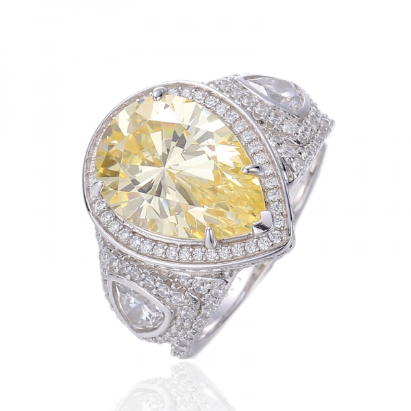 Pear Shape Aqua And Trillion Diamond Pink Cubic Zircon Rhodium Silver Ring 