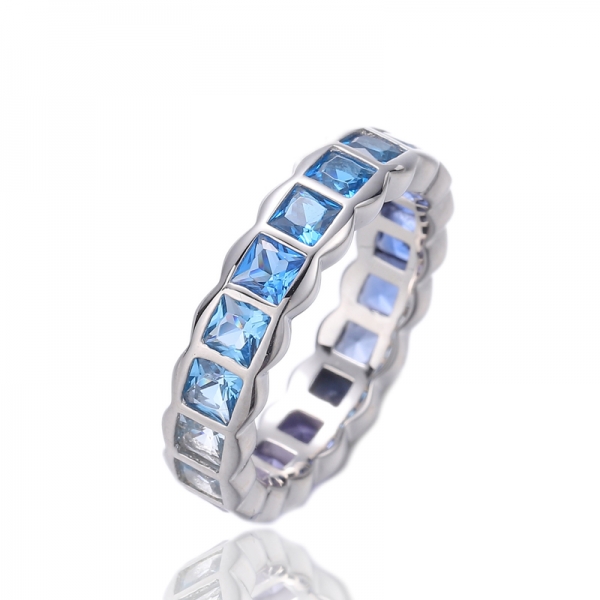 Square Multi Color Cubic Zircon Rhodium Plating Silver Eternity Ring 