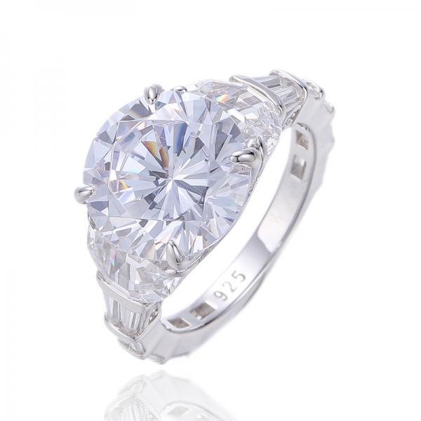 Round Diamond Pink And Half Moon Shape White Cubic Zircon Rhodium Silver Ring 
