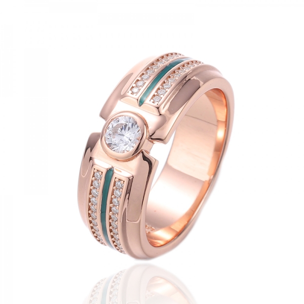 Green Enamel And Round Green Nano Silver Ring With Gold Plating 