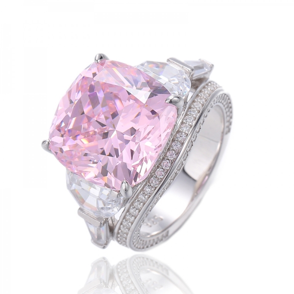 Cushion Green Nano And Half Moon Shape White Cubic Zircon Rhodium Silver Ring 