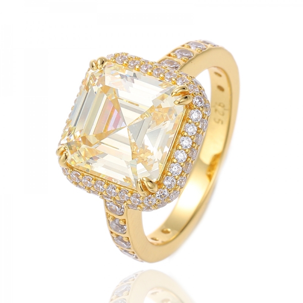 Asscher Pink And Round White Cubic Zircon Silver Ring With Rose Gold Plating 