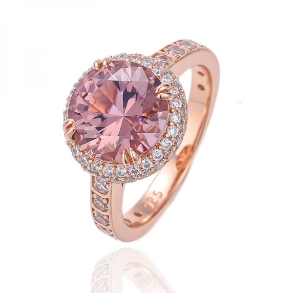 Round Shape Diamond Yellow And White Cubic Zircon Silver Ring With Gold Plating 