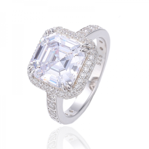 Asscher Pink And Round White Cubic Zircon Silver Ring With Rose Gold Plating 