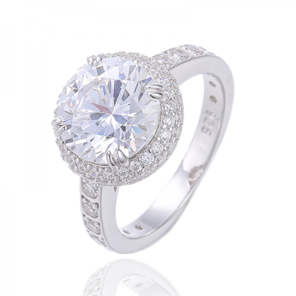 Round Shape Diamond Yellow And White Cubic Zircon Silver Ring With Gold Plating 